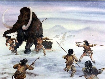 humanos cazando mamuts